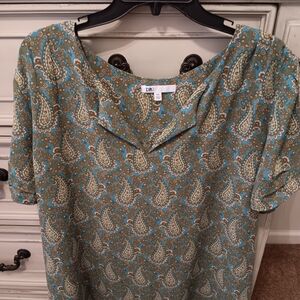 DR2 Women's Paisley Blouse - Teal and Olive